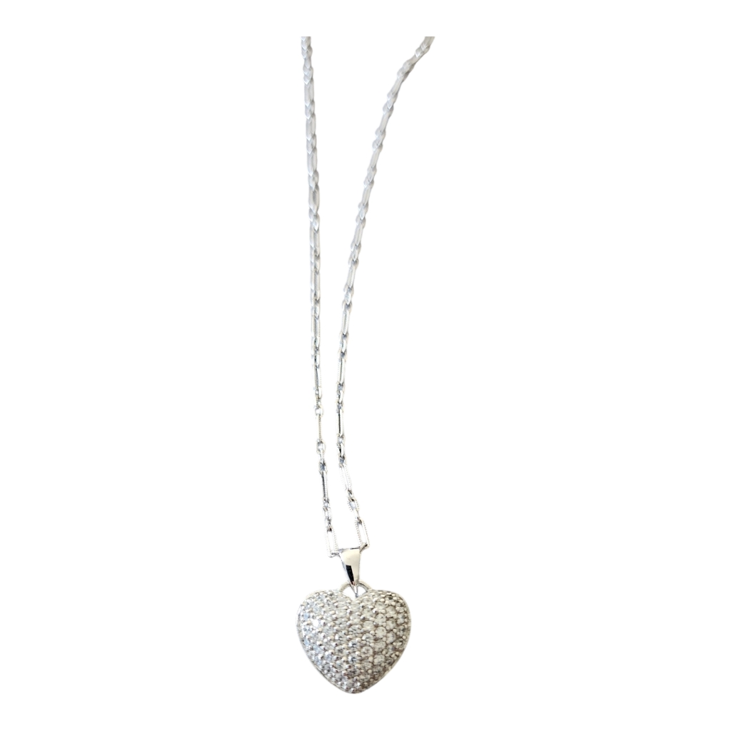 Jacmel Mauritius Jcm Italy 925 Ss Cz Pave Heart Pendant Necklace 18 Adj 2-Sided 110$